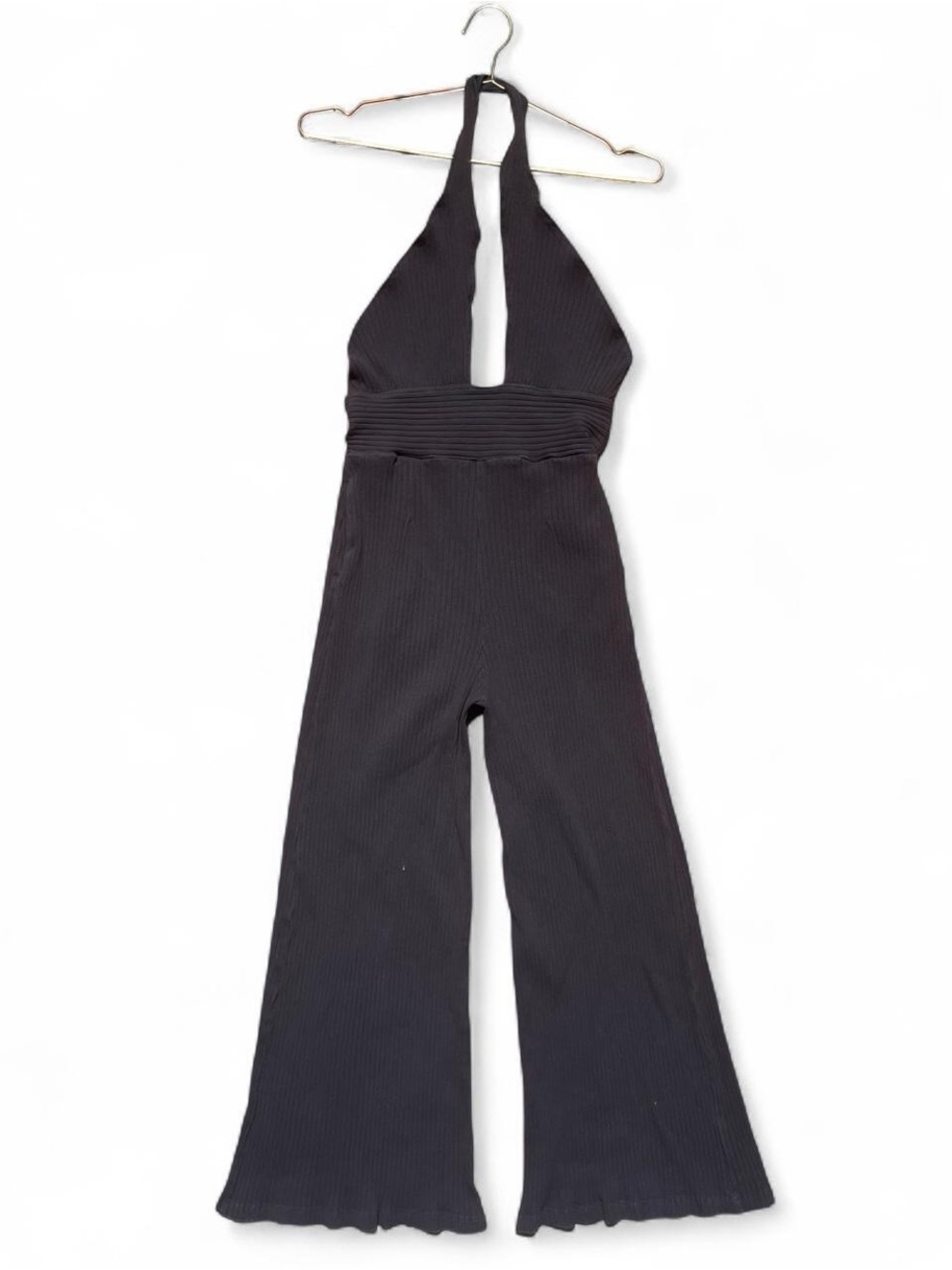 Anthropologie Callahan Knitwear Mimi Black Twist Halter Ribbed Jumpsuit Size M
